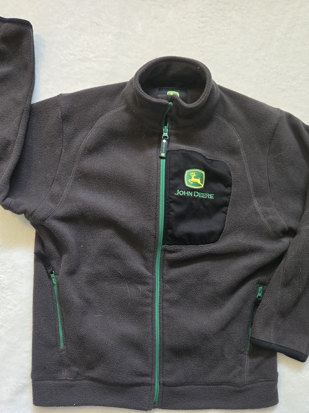 John Deere Charcoal Gray Fleece Jacket with Green Trim